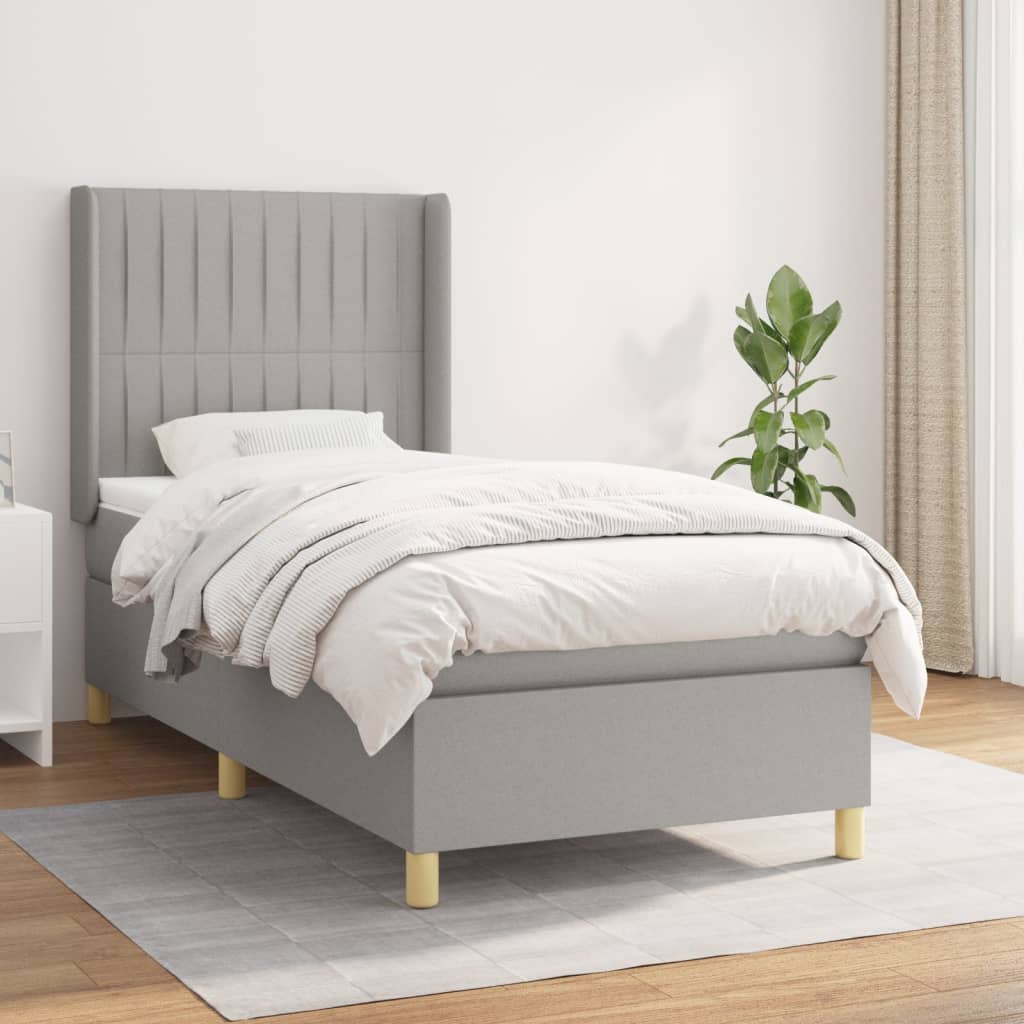 Boxspring met matras stof lichtgrijs 90x200 cm is nu te koop bij PeponiXL, paradijselijk wonen!