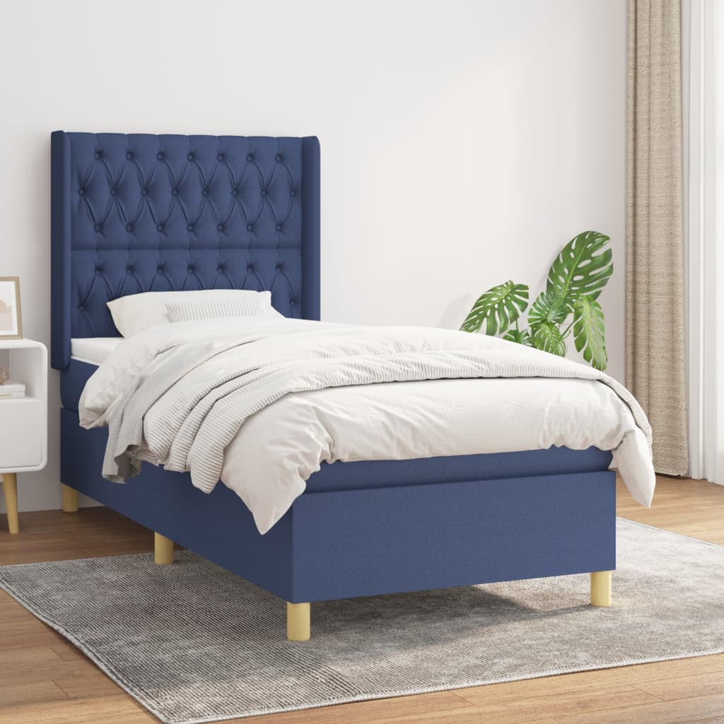 Boxspring met matras stof blauw 90x190 cm is nu te koop bij PeponiXL, paradijselijk wonen!