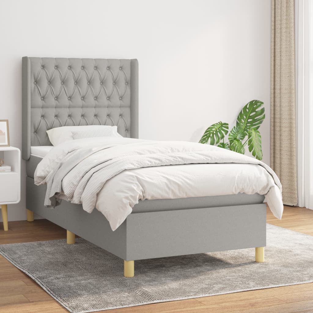 Boxspring met matras stof lichtgrijs 90x200 cm is nu te koop bij PeponiXL, paradijselijk wonen!