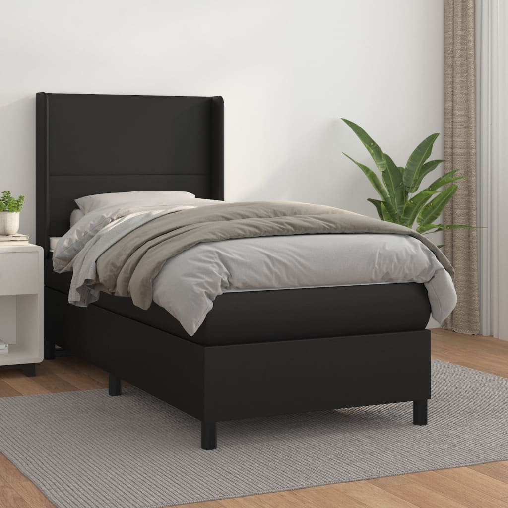 Boxspring met matras kunstleer zwart 90x190 cm is nu te koop bij PeponiXL, paradijselijk wonen!