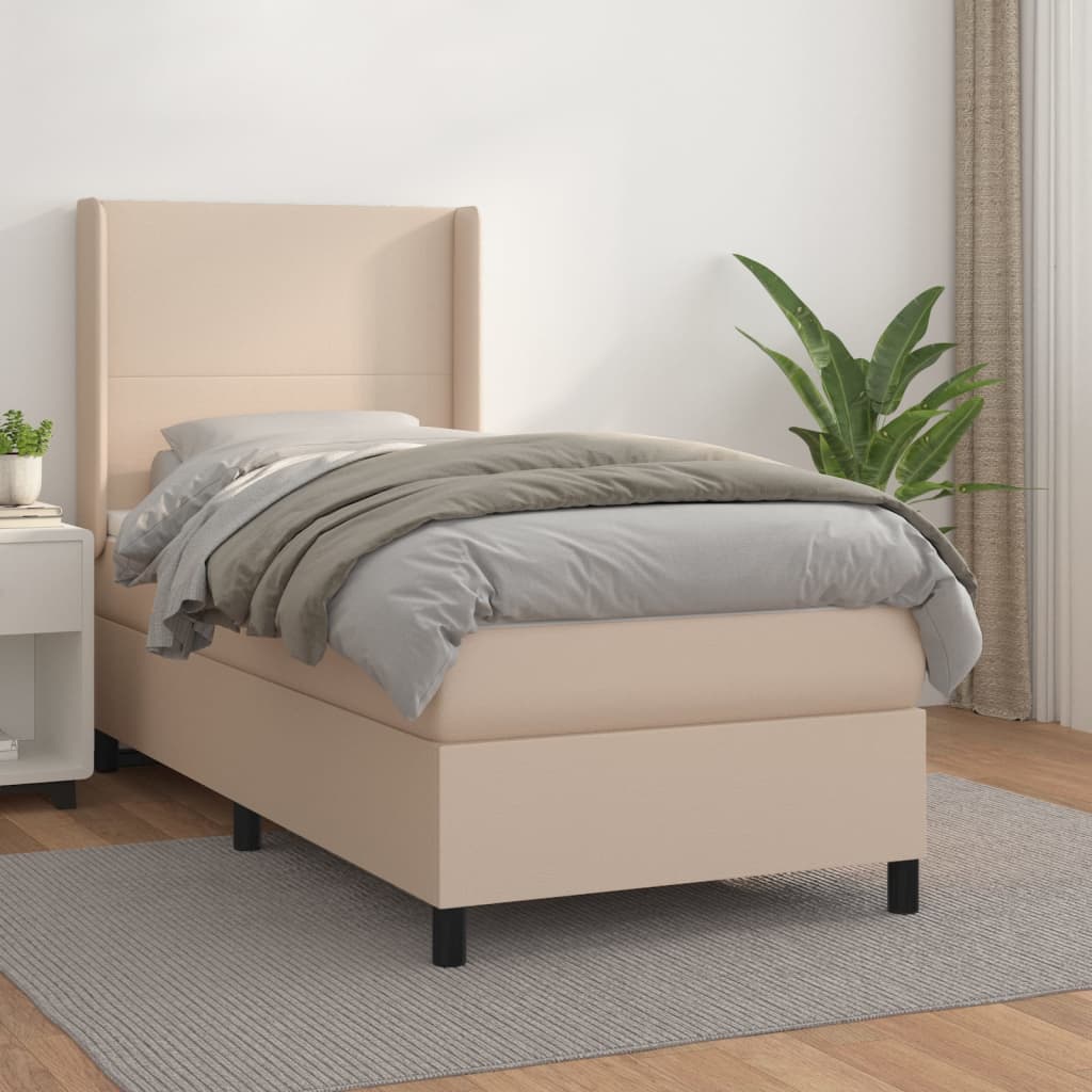 Boxspring met matras kunstleer cappuccinokleurig 90x200 cm is nu te koop bij PeponiXL, paradijselijk wonen!