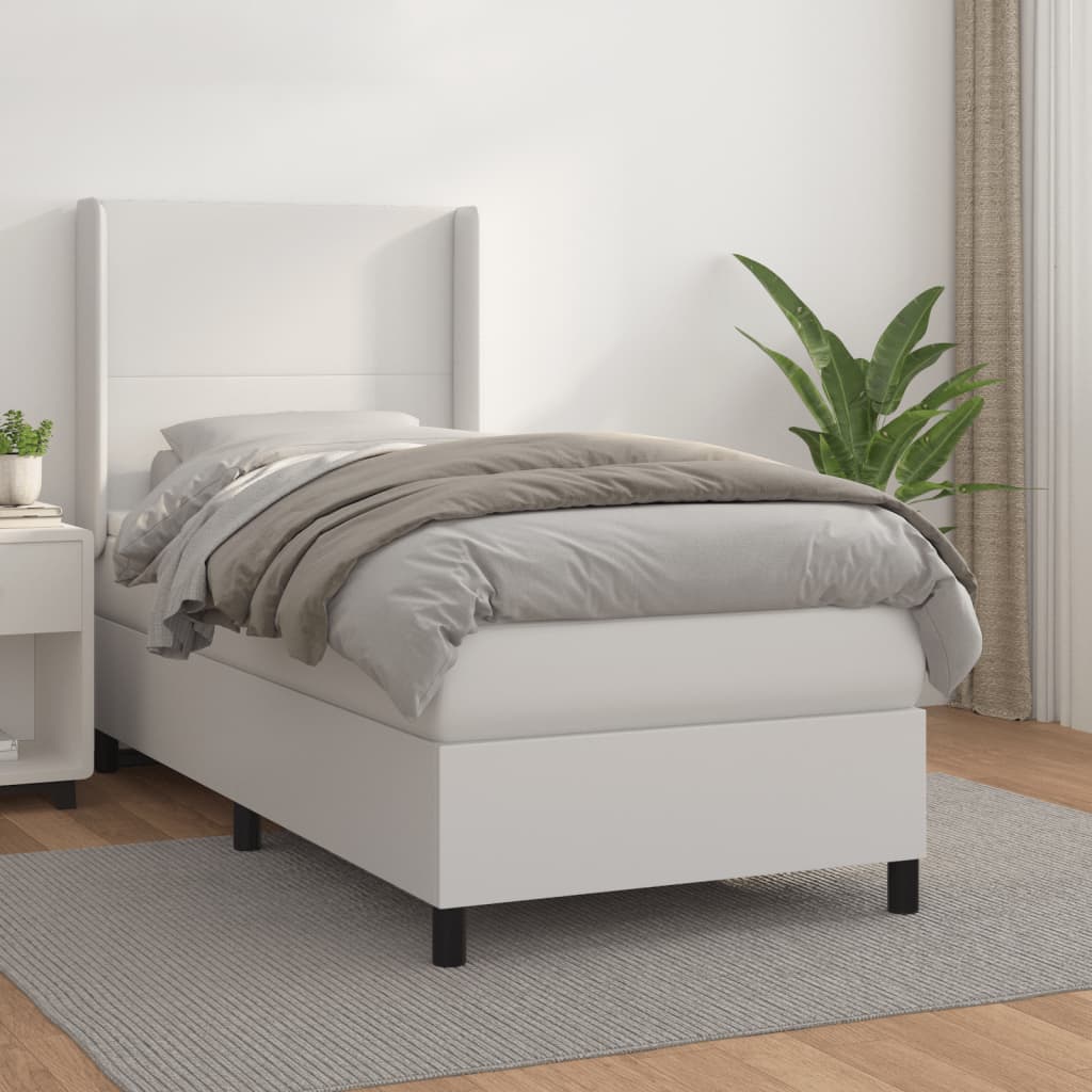 Boxspring met matras kunstleer wit 100x200 cm is nu te koop bij PeponiXL, paradijselijk wonen!