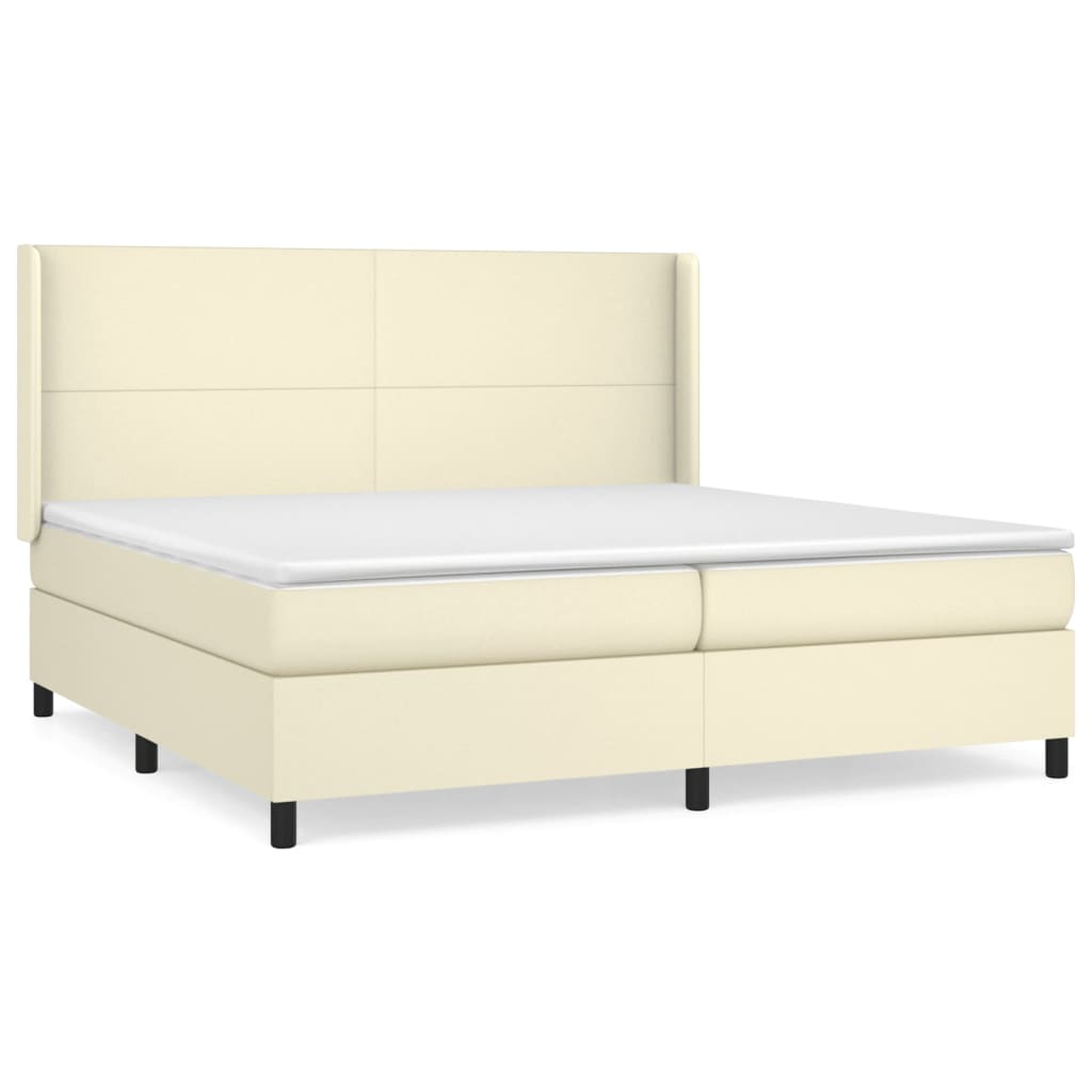 Boxspring met matras kunstleer crèmekleurig 200x200 cm is nu te koop bij PeponiXL, paradijselijk wonen!