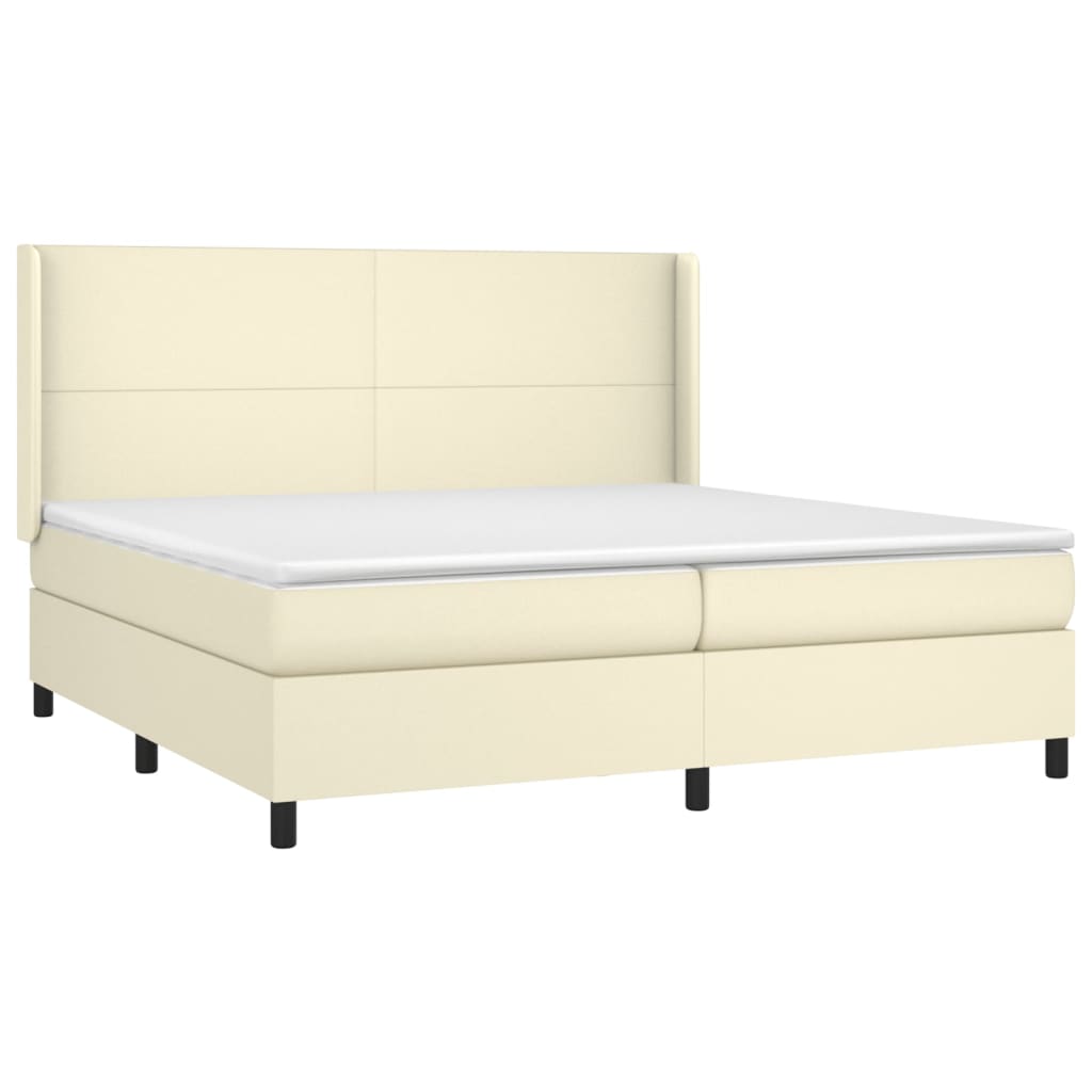 Boxspring met matras kunstleer crèmekleurig 200x200 cm is nu te koop bij PeponiXL, paradijselijk wonen!