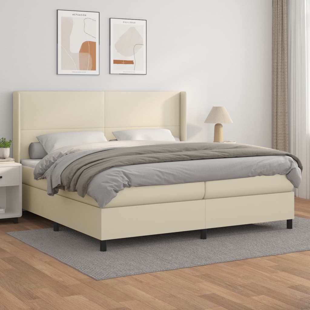 Boxspring met matras kunstleer crèmekleurig 200x200 cm is nu te koop bij PeponiXL, paradijselijk wonen!