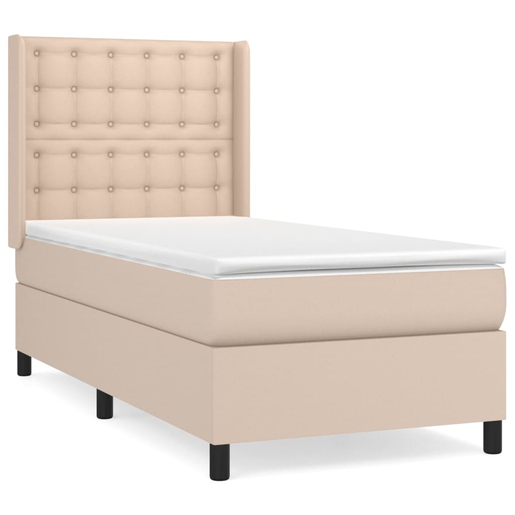 Boxspring met matras kunstleer cappuccinokleurig 90x200 cm is nu te koop bij PeponiXL, paradijselijk wonen!