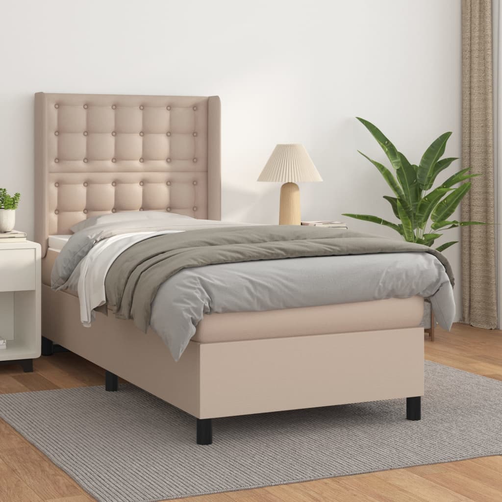 Boxspring met matras kunstleer cappuccinokleurig 90x200 cm is nu te koop bij PeponiXL, paradijselijk wonen!
