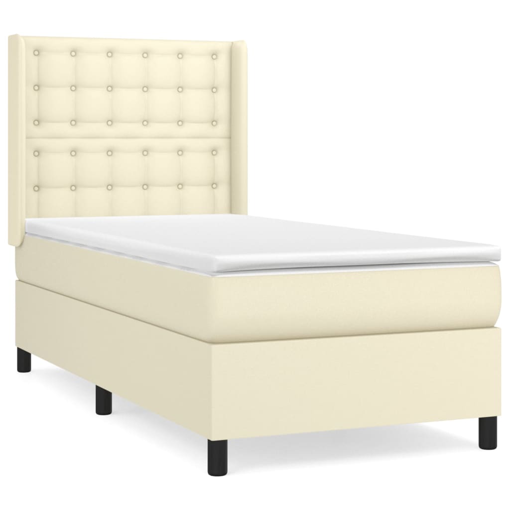 Boxspring met matras kunstleer crèmekleurig 100x200 cm is nu te koop bij PeponiXL, paradijselijk wonen!