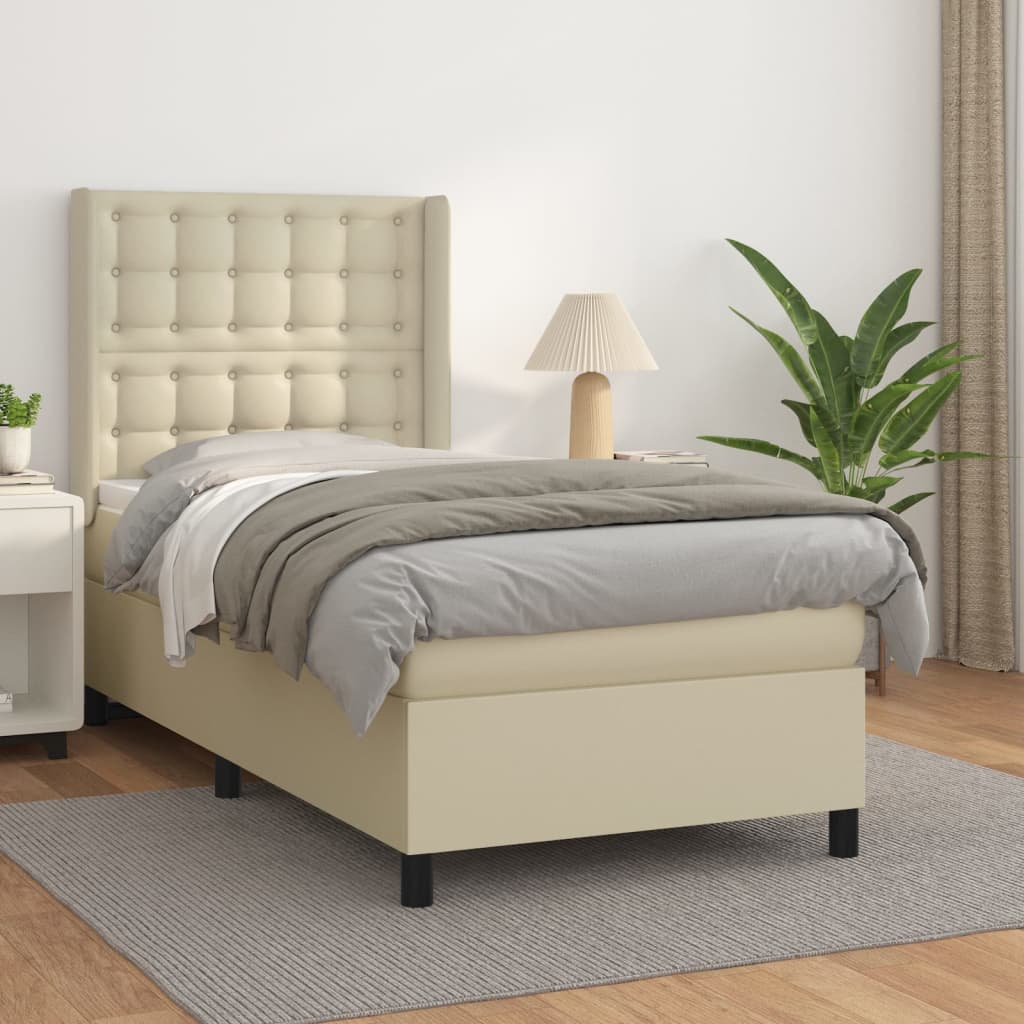 Boxspring met matras kunstleer crèmekleurig 100x200 cm is nu te koop bij PeponiXL, paradijselijk wonen!