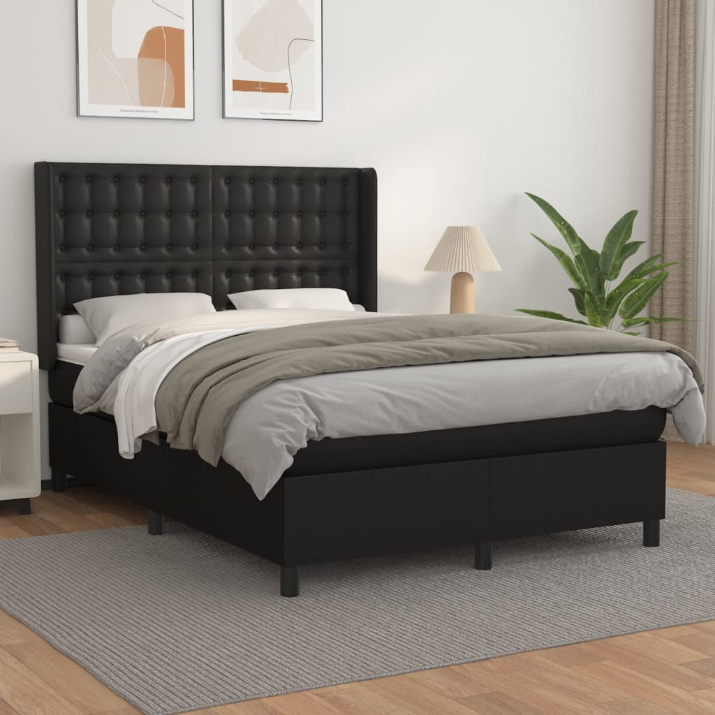 Boxspring met matras kunstleer zwart 140x190 cm is nu te koop bij PeponiXL, paradijselijk wonen!