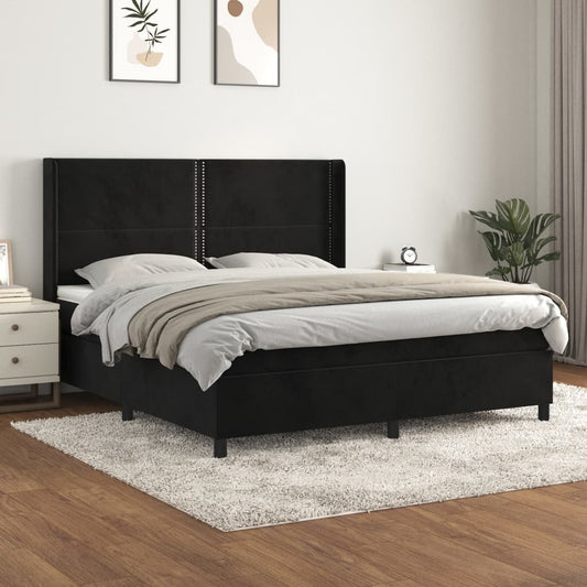 Boxspring met matras fluweel zwart 160x200 cm is nu te koop bij PeponiXL, paradijselijk wonen!