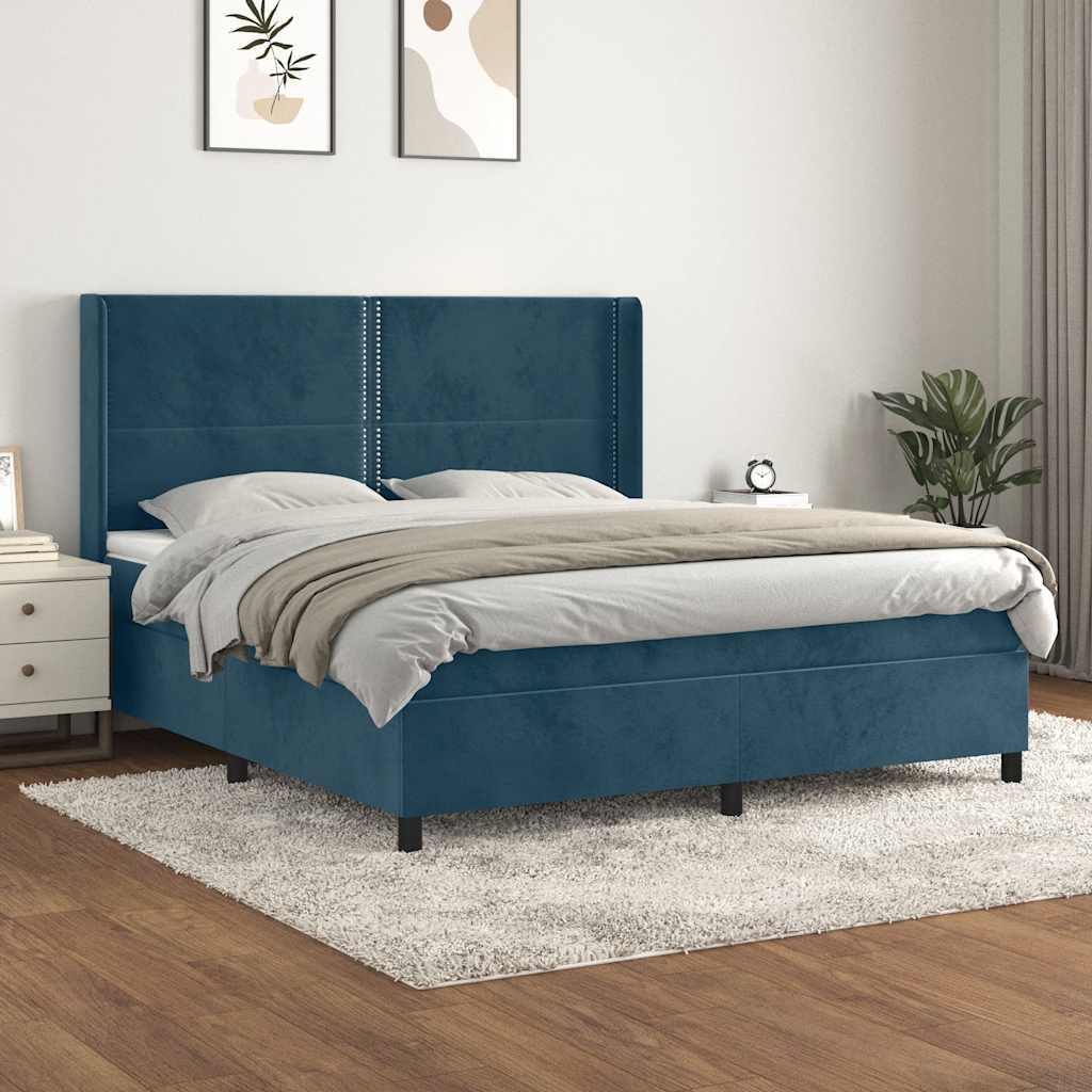 Boxspring met matras fluweel donkerblauw 160x200 cm