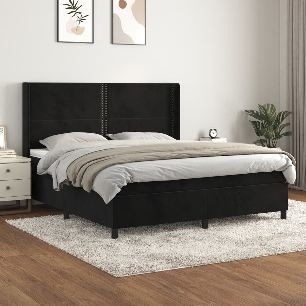 Boxspring met matras fluweel zwart 180x200 cm