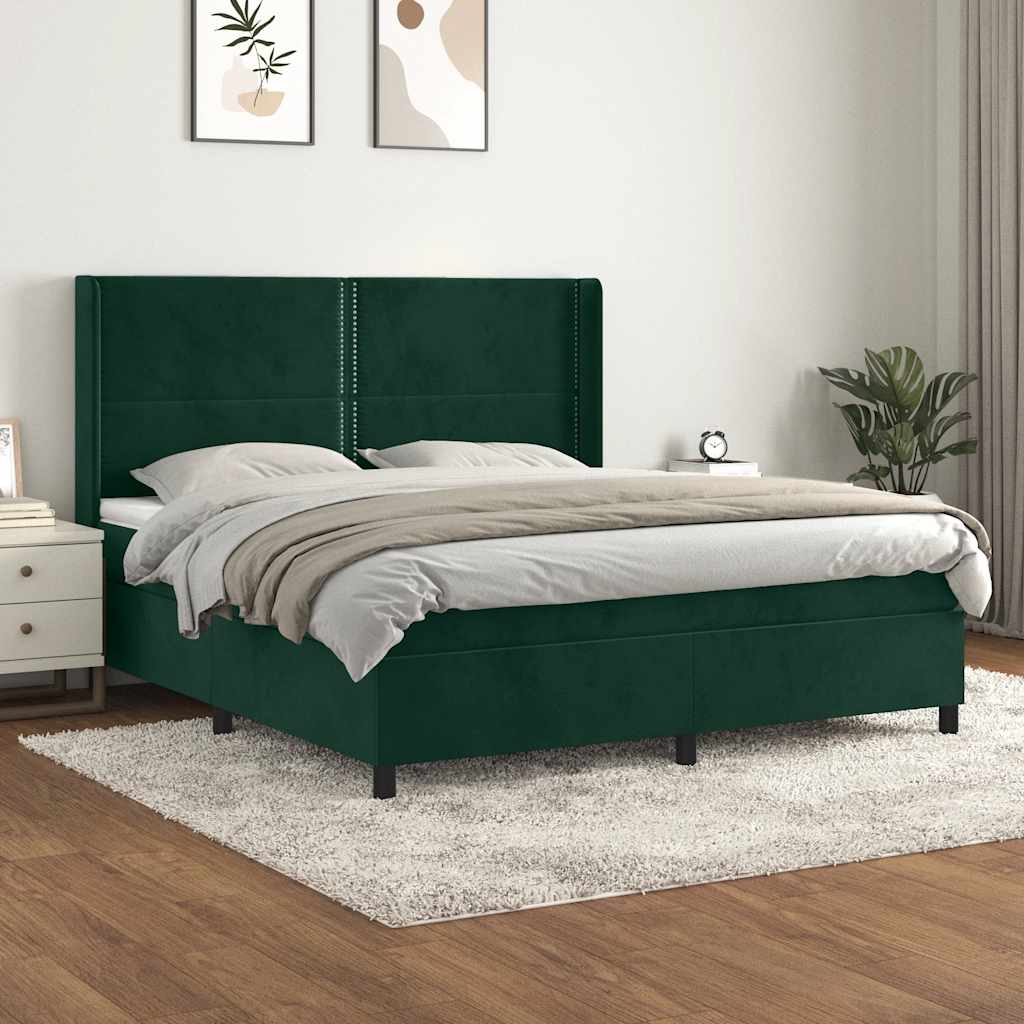 Boxspring met matras fluweel donkergroen 180x200 cm