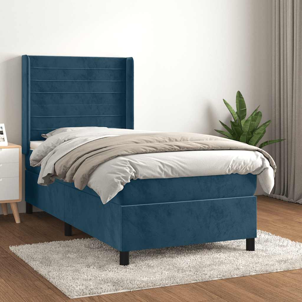 Boxspring met matras fluweel donkerblauw 80x200 cm