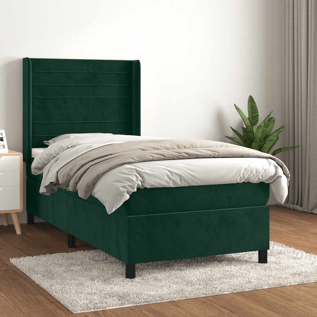 Boxspring met matras fluweel donkergroen 90x190 cm