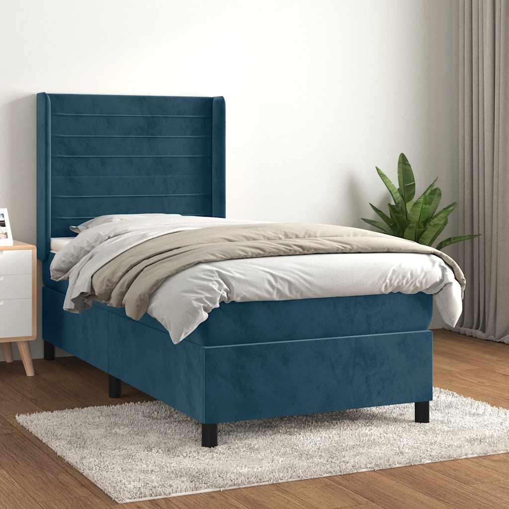Boxspring met matras fluweel donkerblauw 90x190 cm