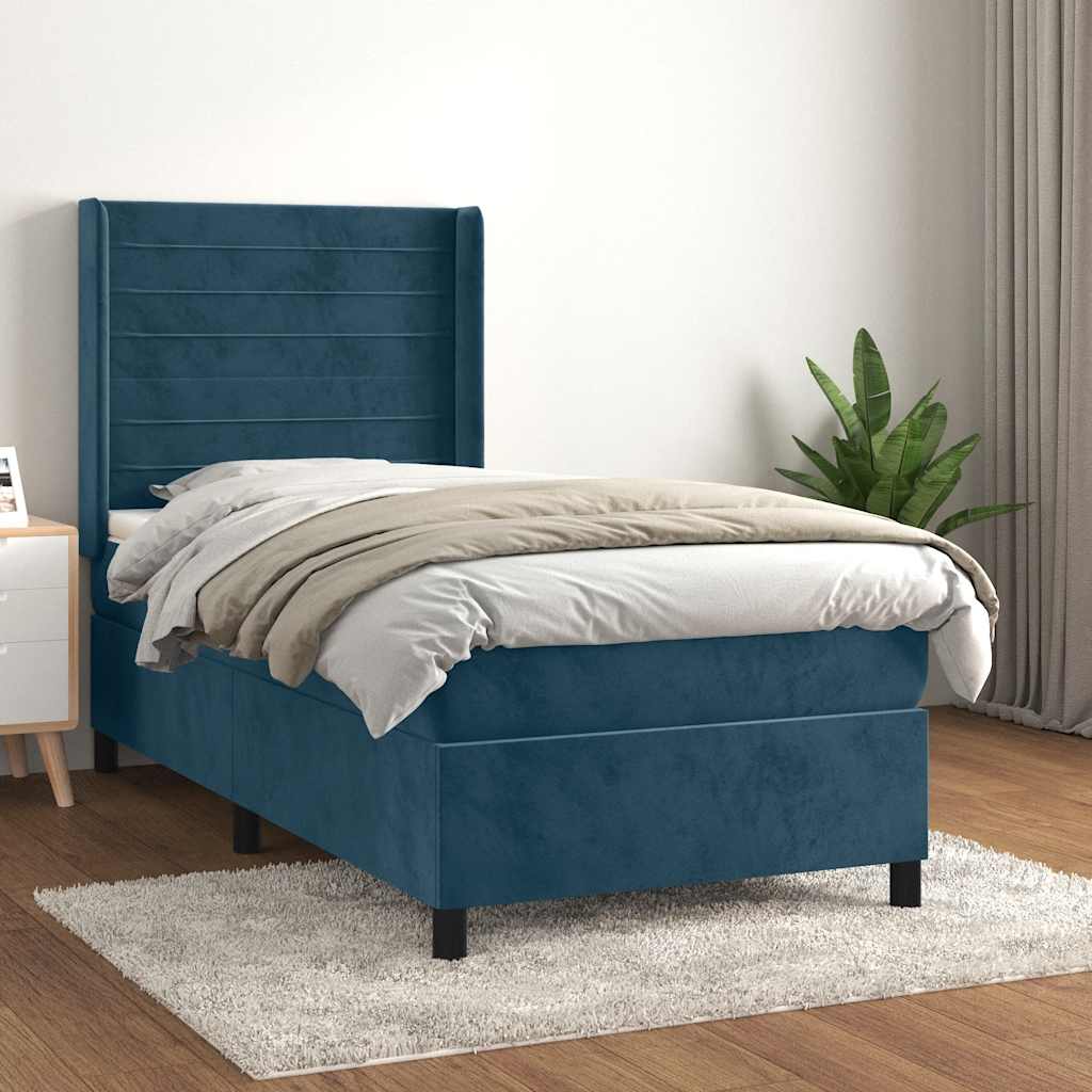 Boxspring met matras fluweel donkerblauw 90x200 cm