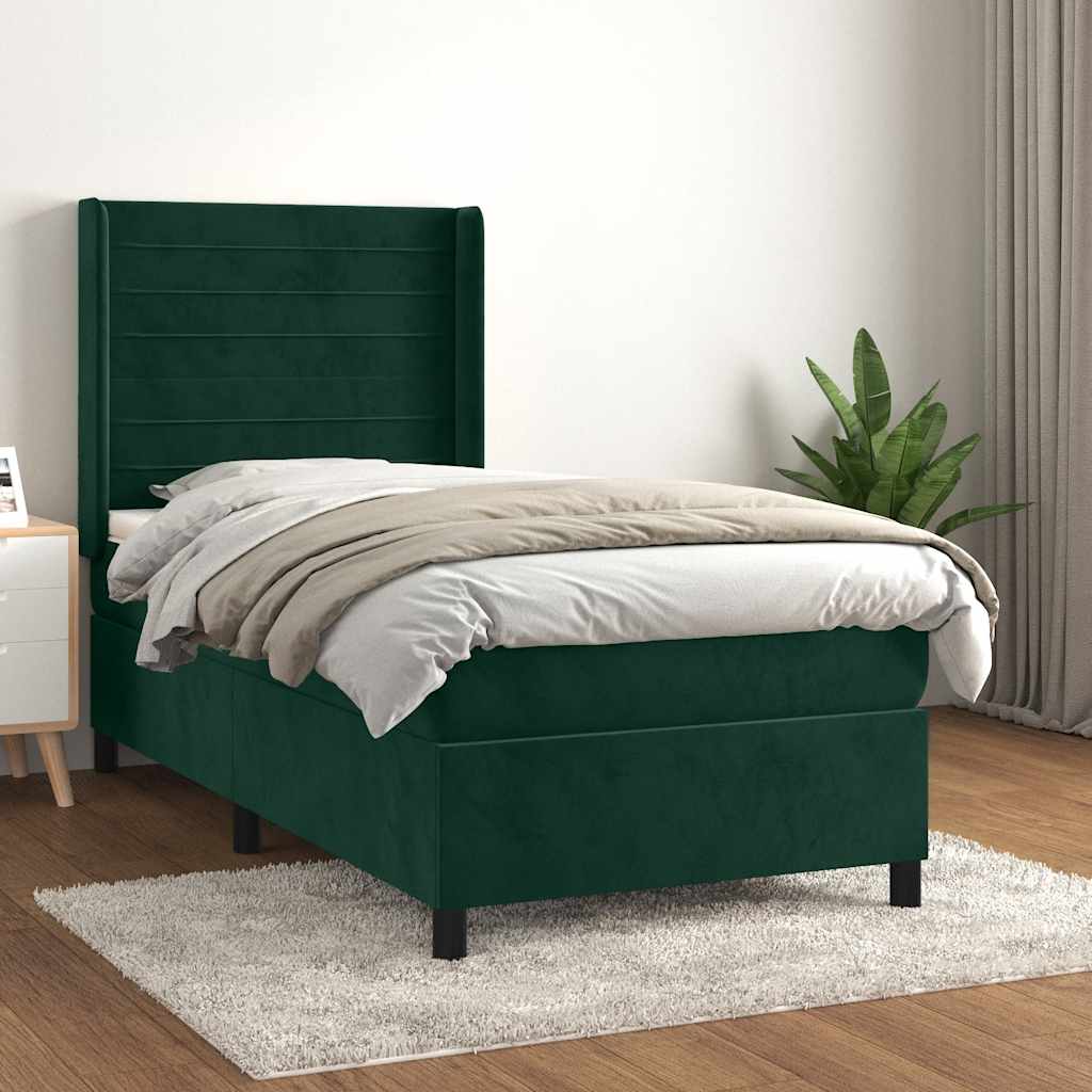 Boxspring met matras fluweel donkergroen 100x200 cm
