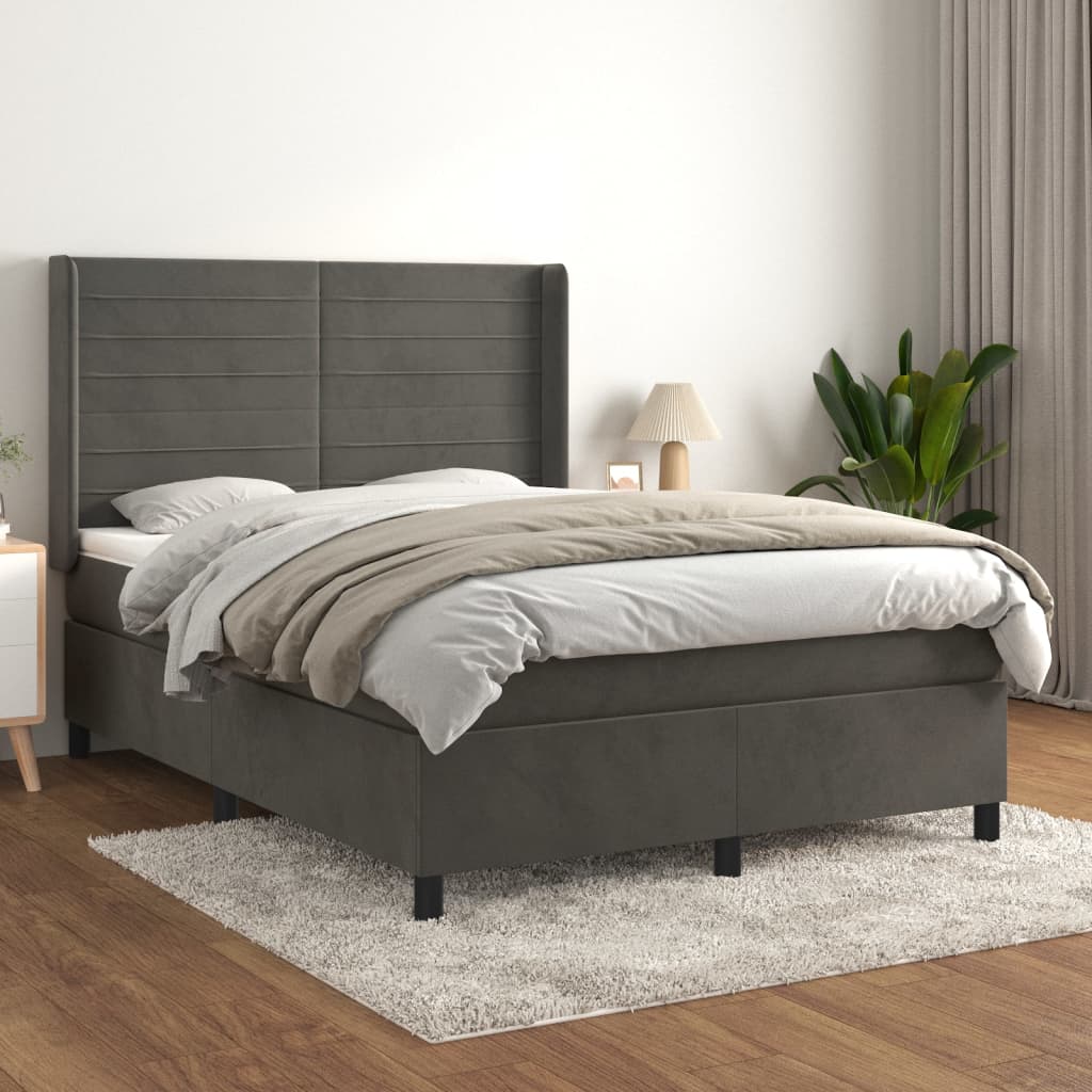 Boxspring met matras fluweel donkergrijs 140x190 cm is nu te koop bij PeponiXL, paradijselijk wonen!