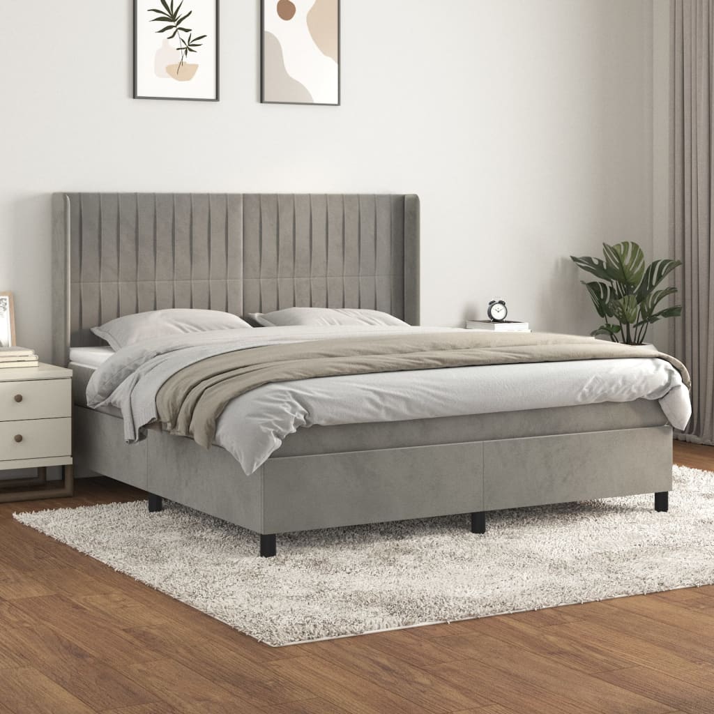 Boxspring met matras fluweel lichtgrijs 160x200 cm is nu te koop bij PeponiXL, paradijselijk wonen!