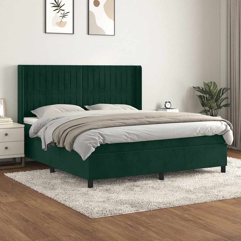 Boxspring met matras fluweel donkergroen 160x200 cm