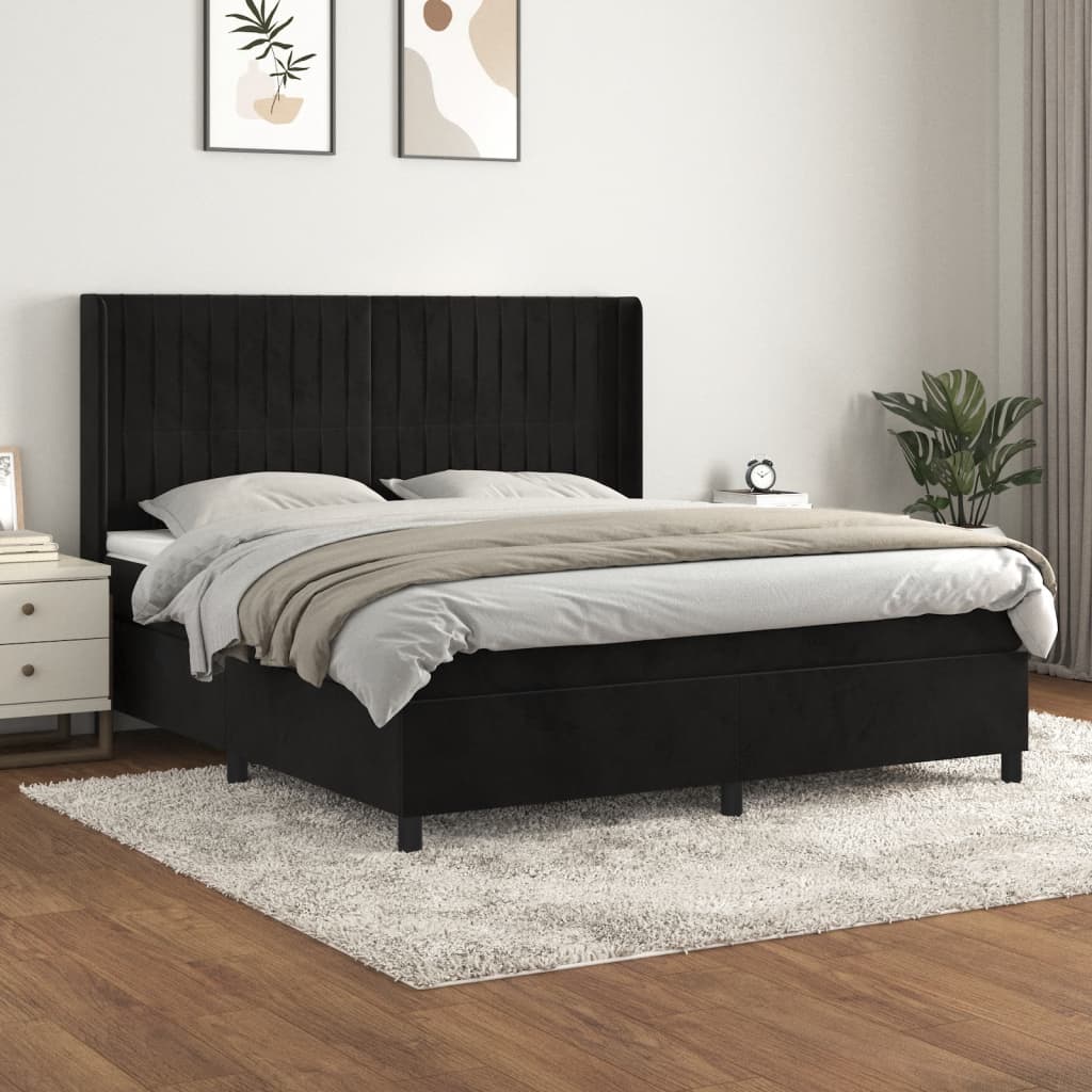 Boxspring met matras fluweel zwart 180x200 cm
