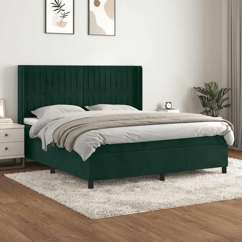 Boxspring met matras fluweel donkergroen 180x200 cm