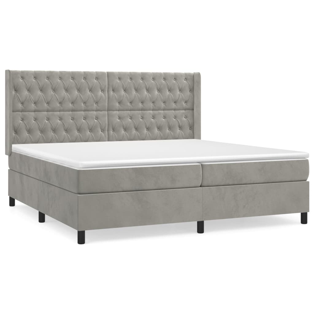 Boxspring met matras fluweel lichtgrijs 200x200 cm is nu te koop bij PeponiXL, paradijselijk wonen!