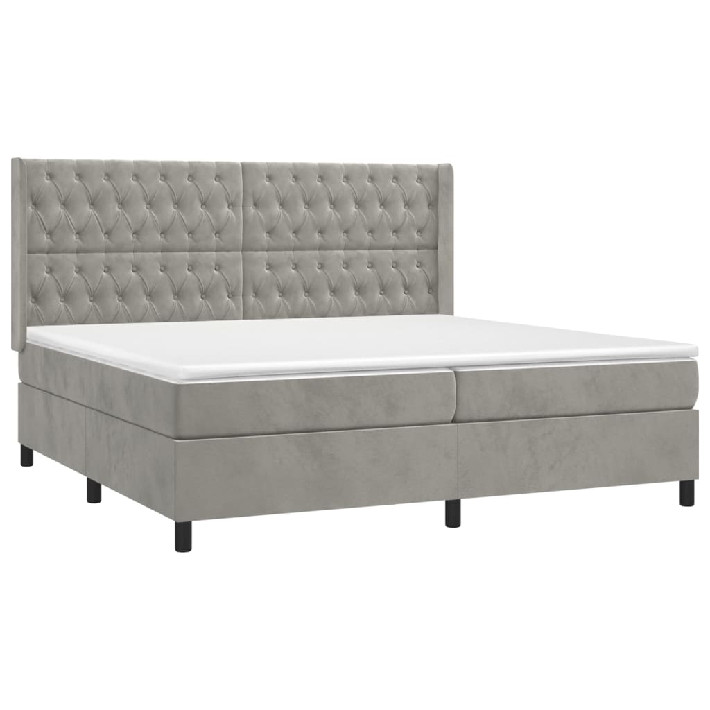 Boxspring met matras fluweel lichtgrijs 200x200 cm is nu te koop bij PeponiXL, paradijselijk wonen!