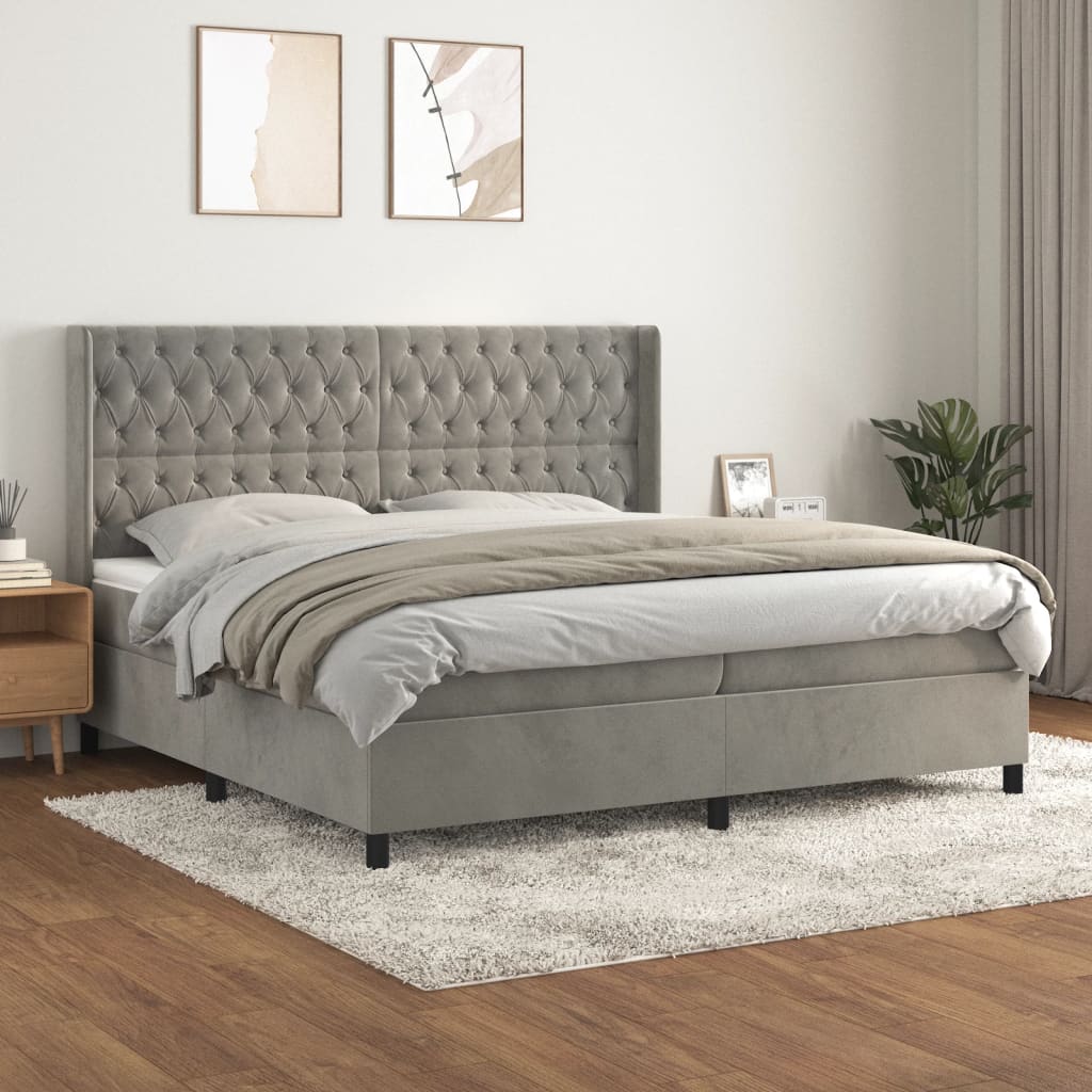 Boxspring met matras fluweel lichtgrijs 200x200 cm is nu te koop bij PeponiXL, paradijselijk wonen!