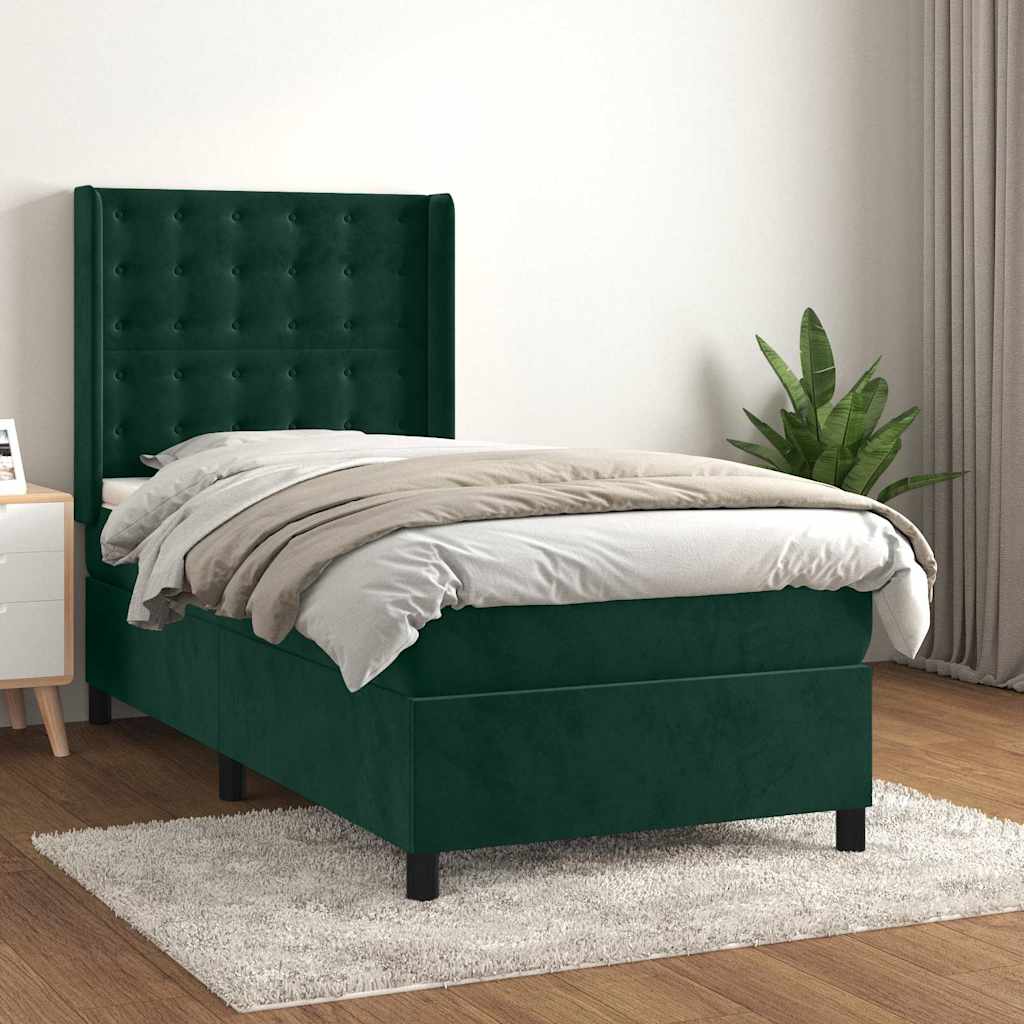 Boxspring met matras fluweel donkergroen 90x200 cm
