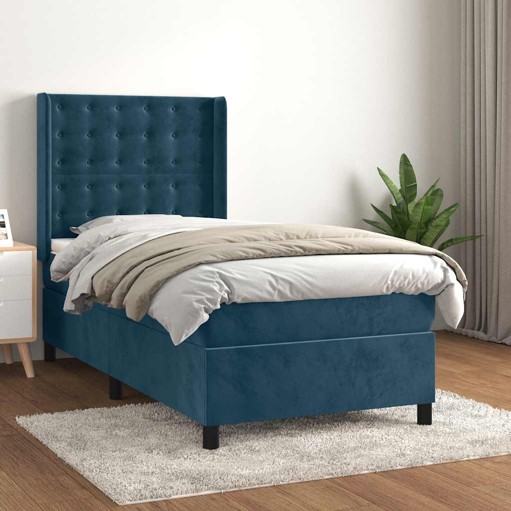 Boxspring met matras fluweel donkerblauw 90x200 cm
