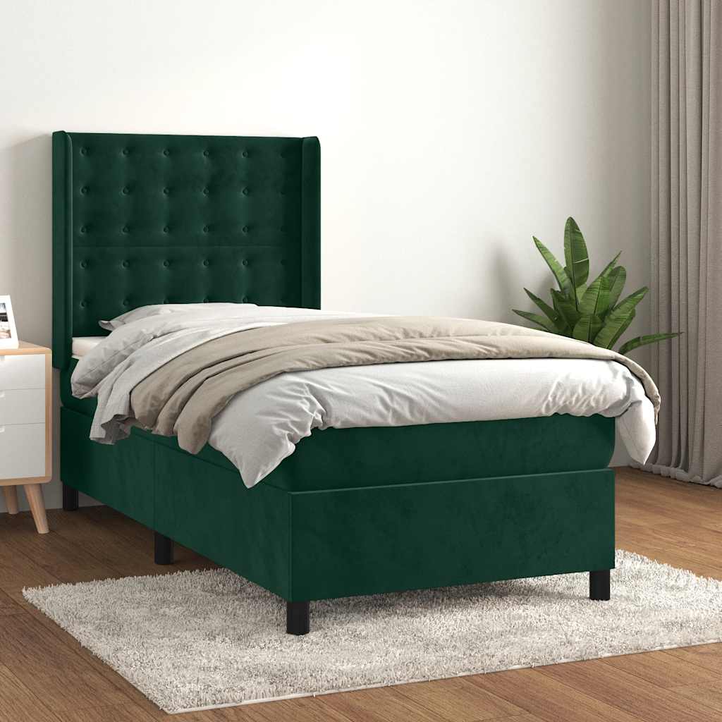 Boxspring met matras fluweel donkergroen 100x200 cm