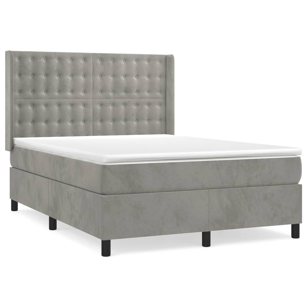 Boxspring met matras fluweel lichtgrijs 140x200 cm is nu te koop bij PeponiXL, paradijselijk wonen!