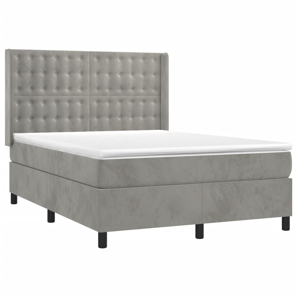 Boxspring met matras fluweel lichtgrijs 140x200 cm is nu te koop bij PeponiXL, paradijselijk wonen!