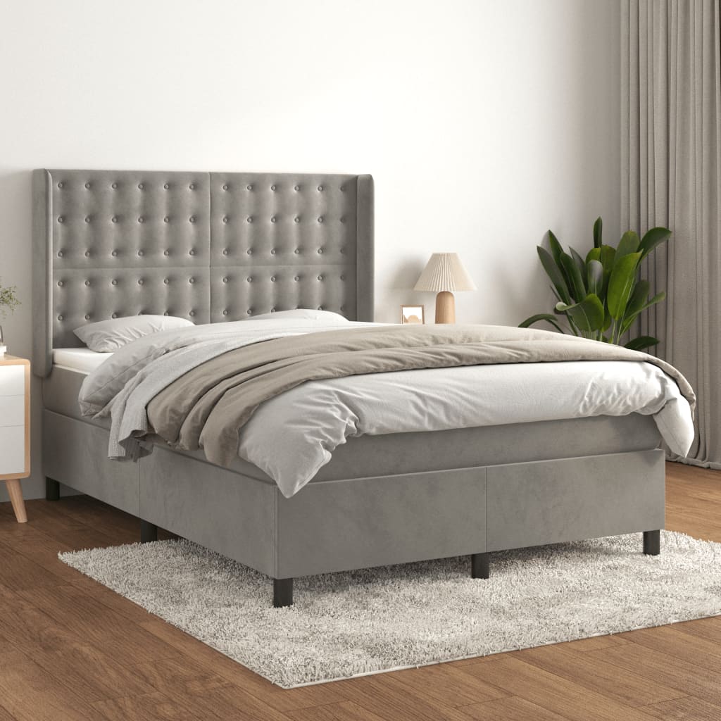 Boxspring met matras fluweel lichtgrijs 140x200 cm is nu te koop bij PeponiXL, paradijselijk wonen!