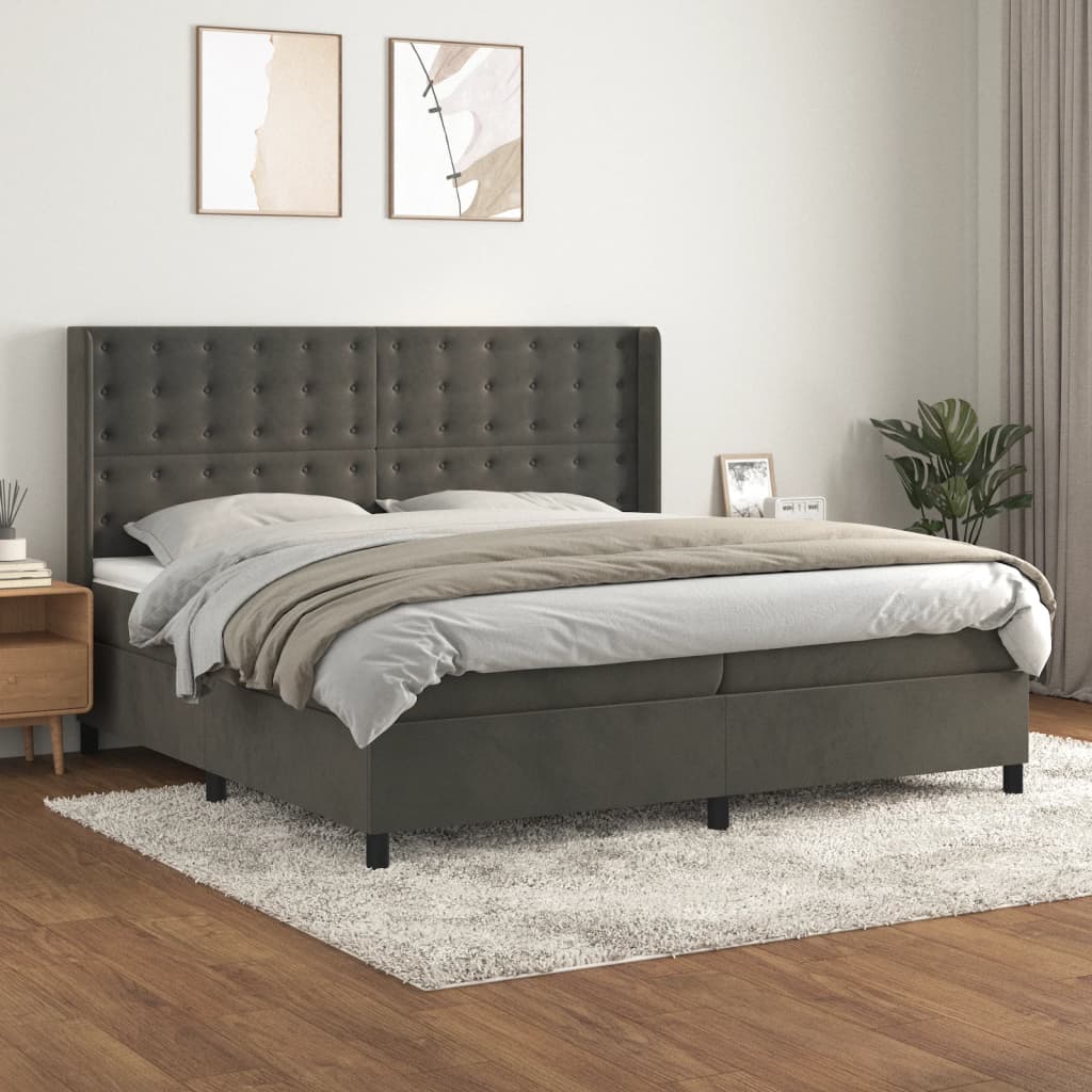 Boxspring met matras fluweel donkergrijs 200x200 cm is nu te koop bij PeponiXL, paradijselijk wonen!