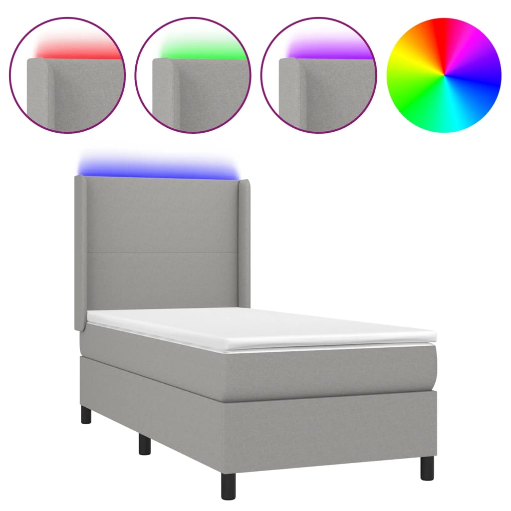 Boxspring met matras en LED stof lichtgrijs 80x200 cm is nu te koop bij PeponiXL, paradijselijk wonen!