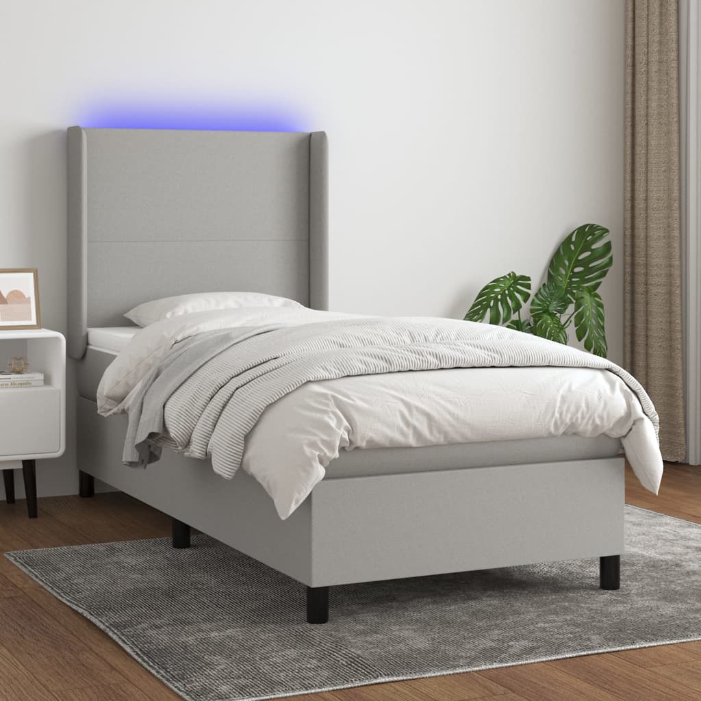Boxspring met matras en LED stof lichtgrijs 80x200 cm is nu te koop bij PeponiXL, paradijselijk wonen!