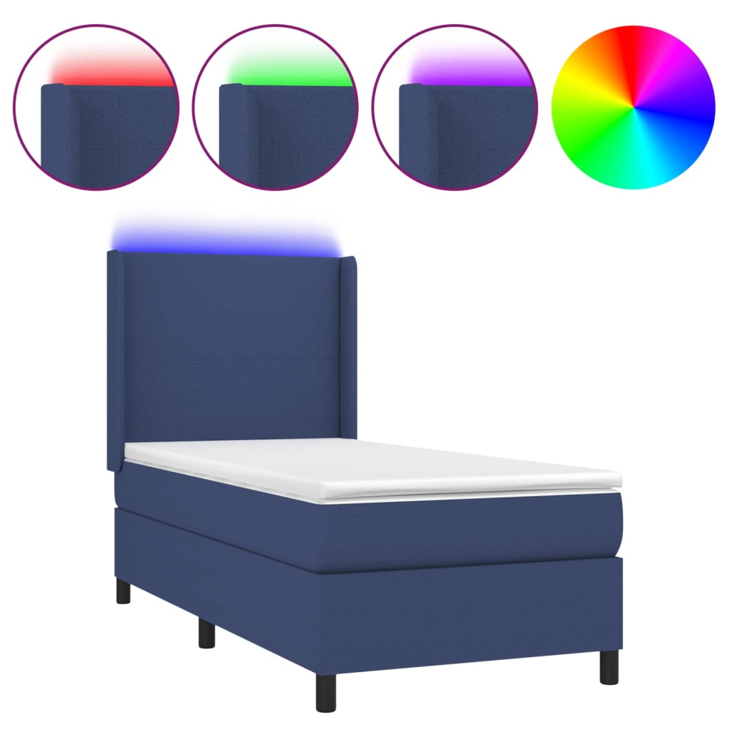 Boxspring met matras en LED stof blauw 80x200 cm is nu te koop bij PeponiXL, paradijselijk wonen!