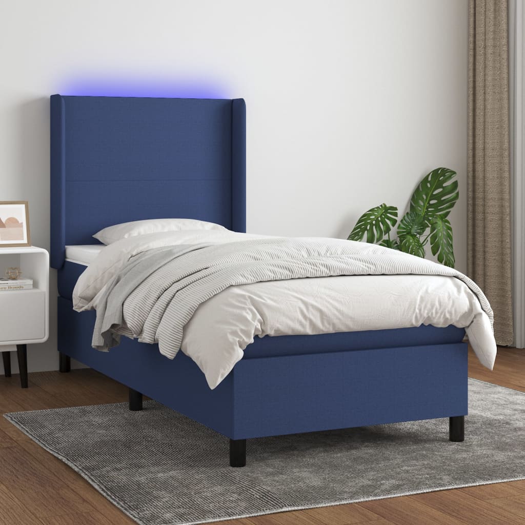 Boxspring met matras en LED stof blauw 80x200 cm is nu te koop bij PeponiXL, paradijselijk wonen!