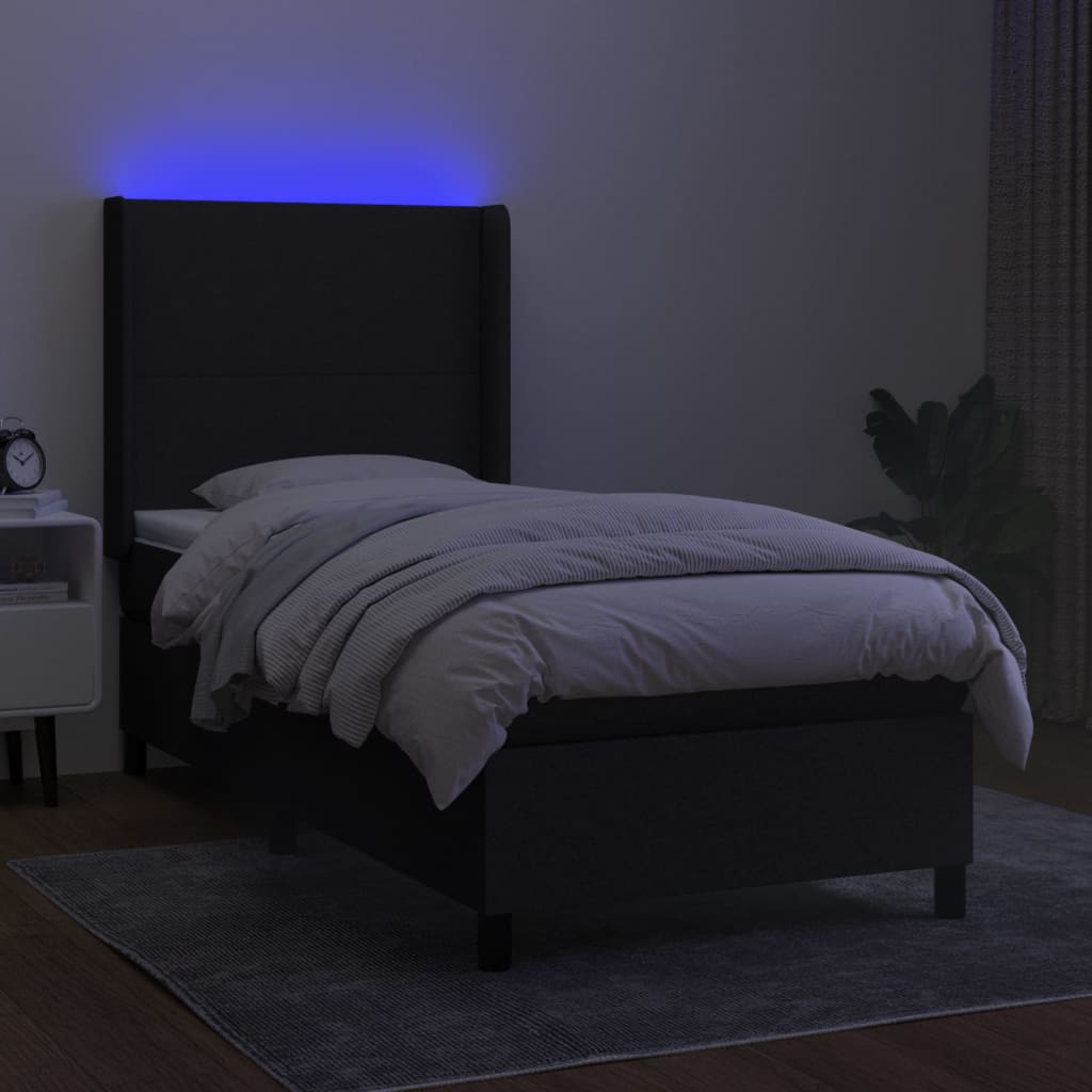Boxspring met matras en LED stof zwart 90x190 cm is nu te koop bij PeponiXL, paradijselijk wonen!