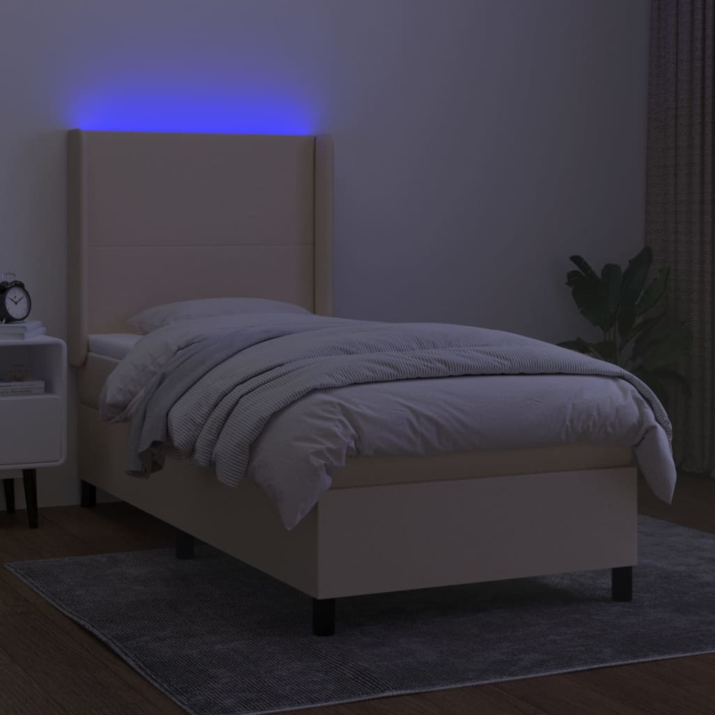 Boxspring met matras en LED stof crèmekleurig 90x190 cm is nu te koop bij PeponiXL, paradijselijk wonen!