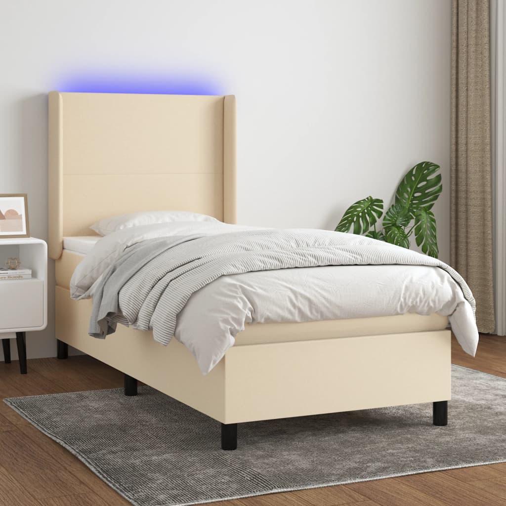 Boxspring met matras en LED stof crèmekleurig 90x190 cm is nu te koop bij PeponiXL, paradijselijk wonen!