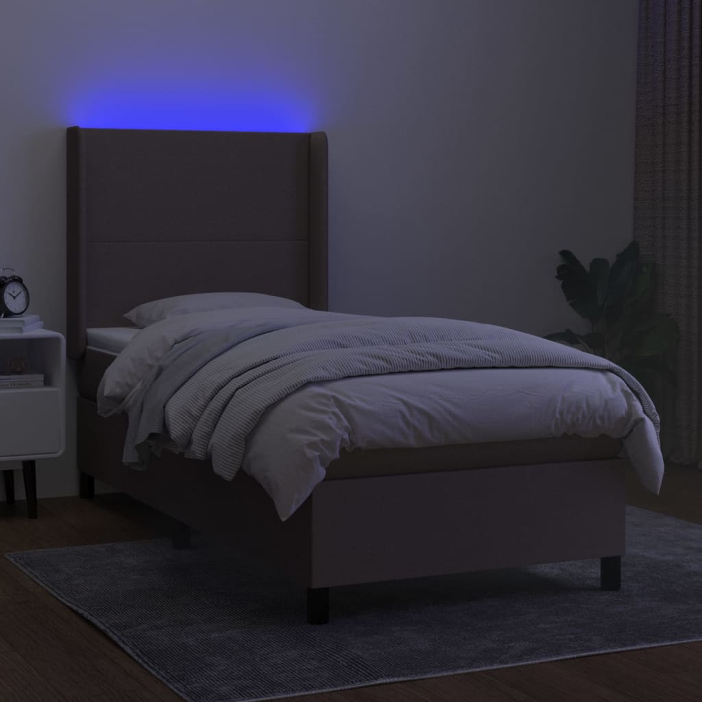 Boxspring met matras en LED stof taupe 80x200 cm is nu te koop bij PeponiXL, paradijselijk wonen!