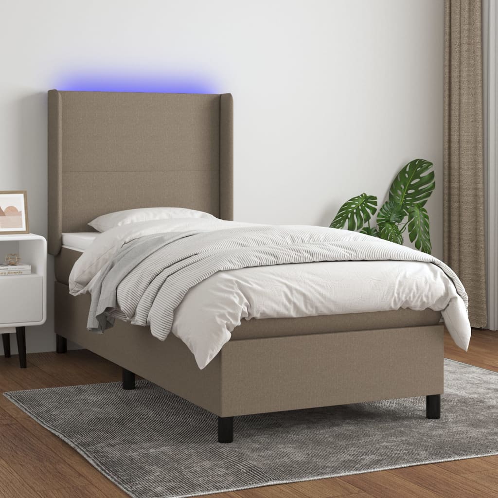 Boxspring met matras en LED stof taupe 80x200 cm is nu te koop bij PeponiXL, paradijselijk wonen!