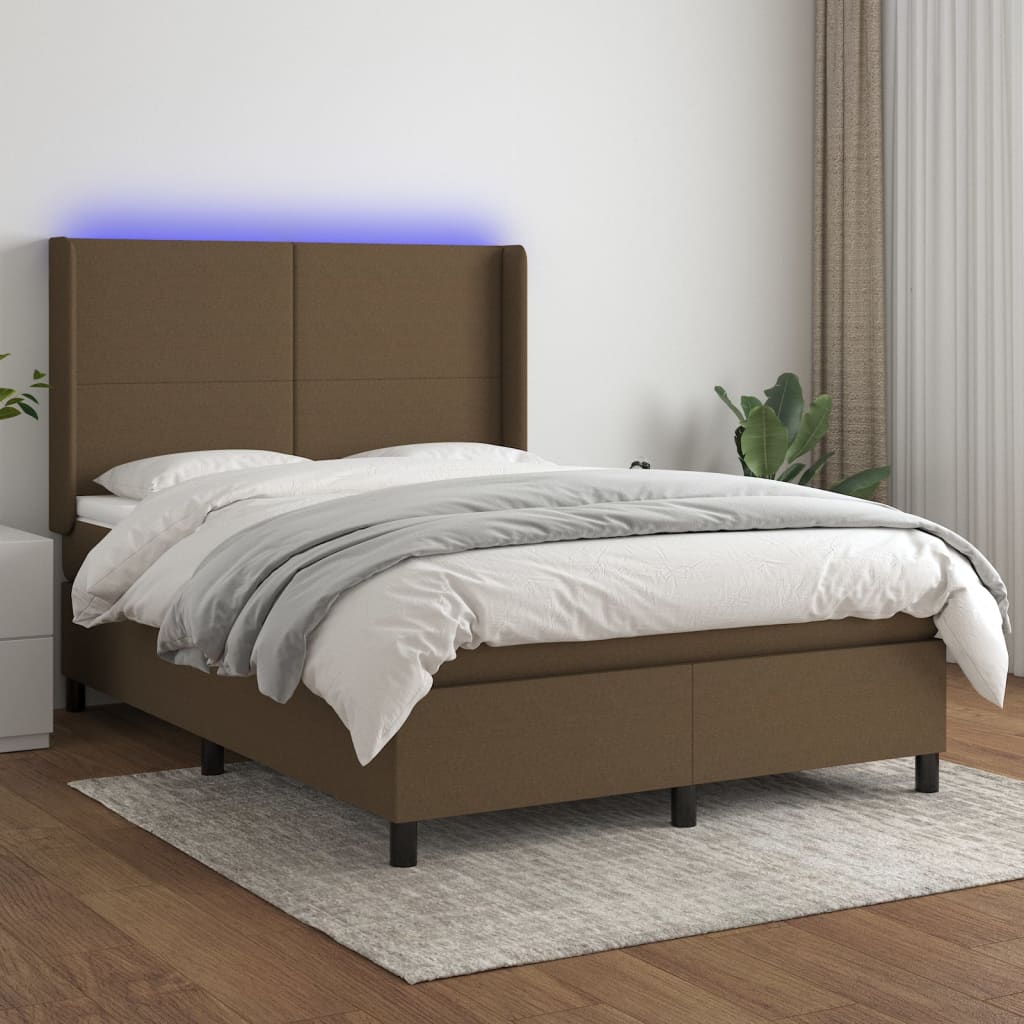 Boxspring met matras en LED stof donkerbruin 140x200 cm is nu te koop bij PeponiXL, paradijselijk wonen!