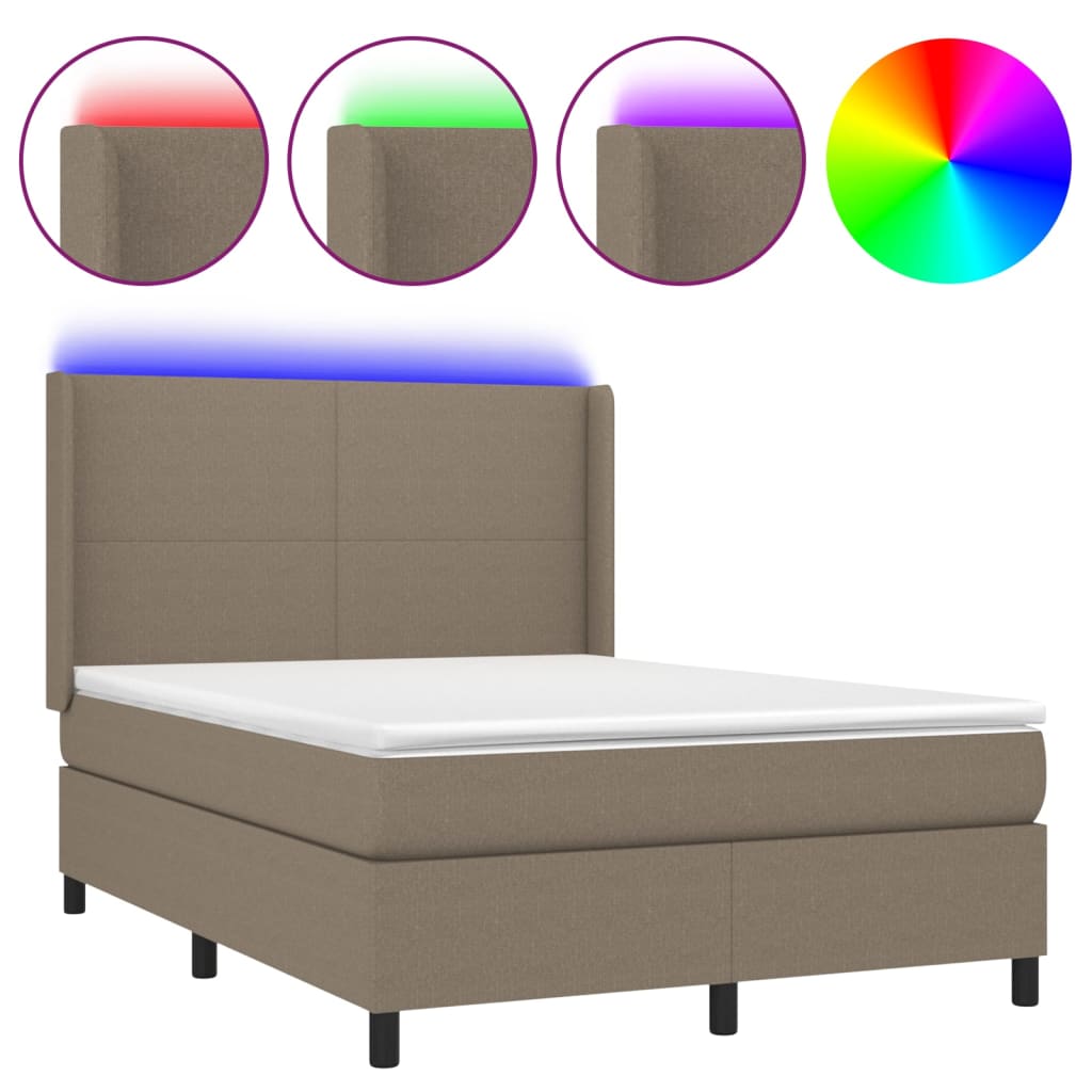 Boxspring met matras en LED stof taupe 140x200 cm is nu te koop bij PeponiXL, paradijselijk wonen!