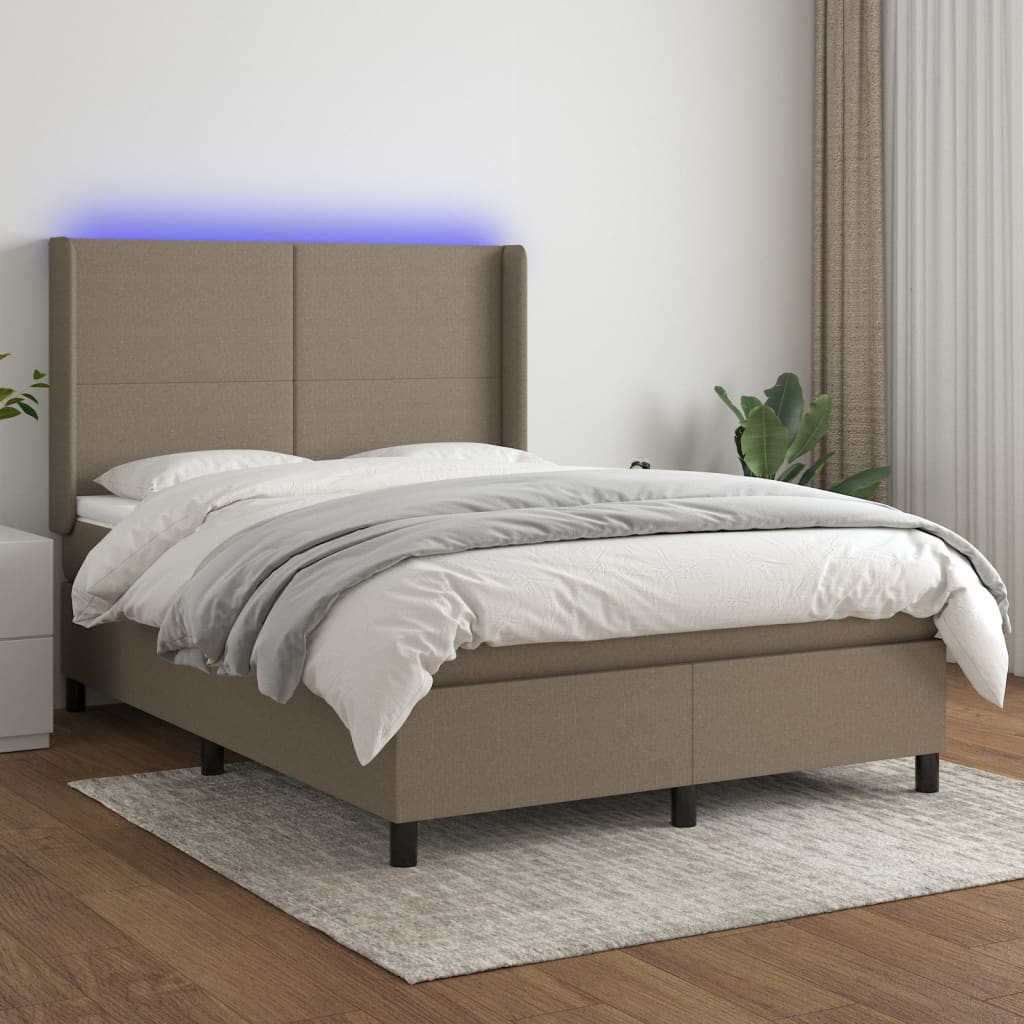 Boxspring met matras en LED stof taupe 140x200 cm is nu te koop bij PeponiXL, paradijselijk wonen!